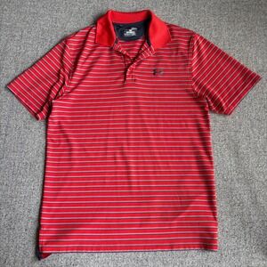 Under Armour Polo Shirt Mens Medium Red Striped HeatGear Loose Fit Short‎ Sleeve